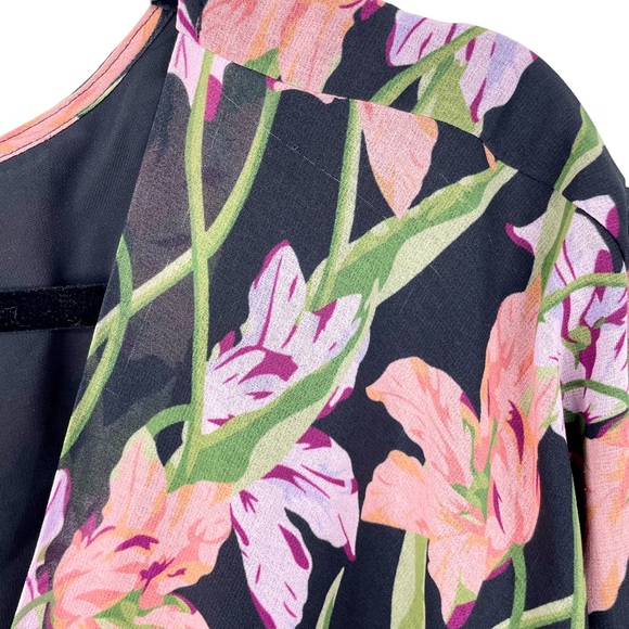 Anthropologie Aryessa Trellis Floral Wrap Dress Balloon Sleeve Small Black Pink - Picture 14 of 15